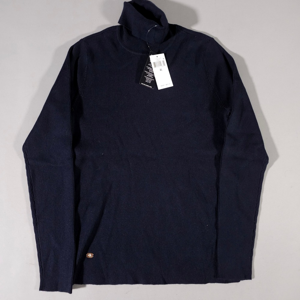 Laurenโ Ralph Lauren Turtleneck Women XL Navy Blue Ribbed Cotton Blend Sweater